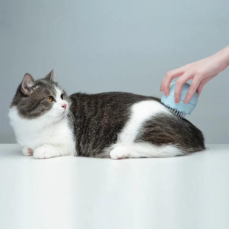 Floating massage pet needle comb with soft silicone brush head in orange pink and baby blue for cat hair cleaning