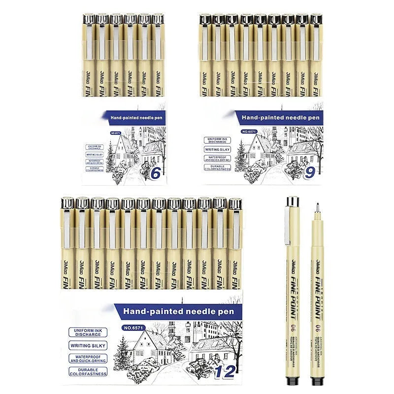 Waterproof syringe-style needle pen for drawing and illustration with black ink refill