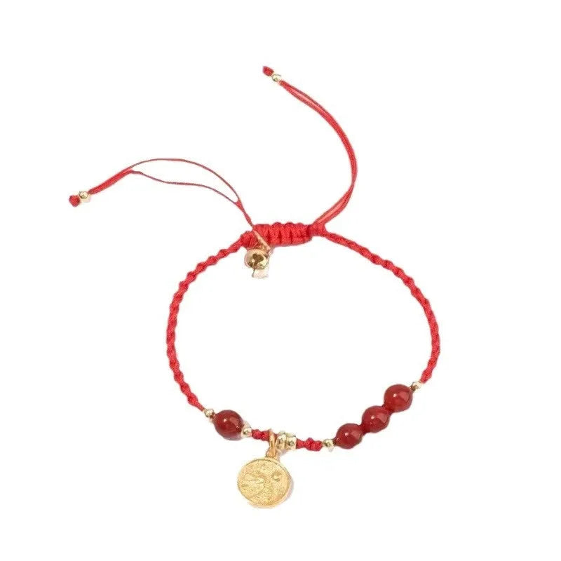 Cinnabar Ashore examination blessing bracelet with braided rope wristband and traditional ethnic styling