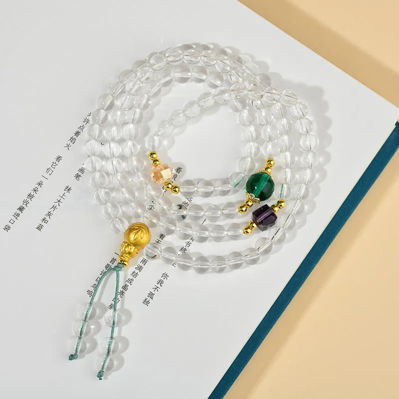White crystal ethnic geometric rosary bracelet with 108 beads.