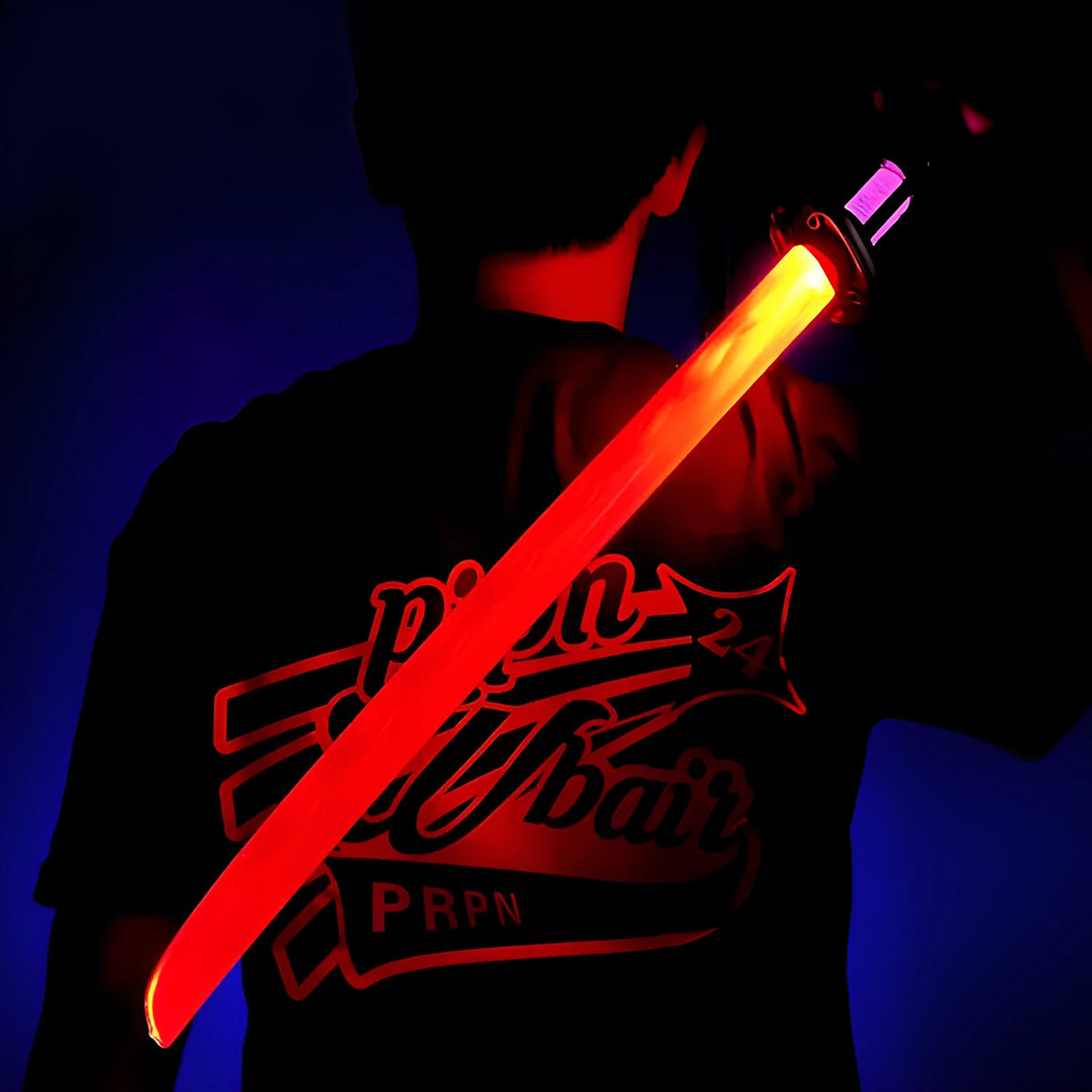 Electric toy sword with seven colour light and vibration, plastic body, dry battery powered