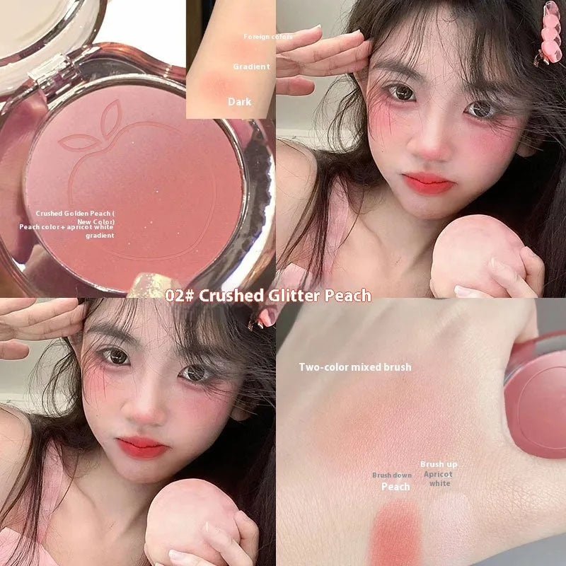 Bubble gradient design powder blush compact open, showing six shade options for dry skin.
