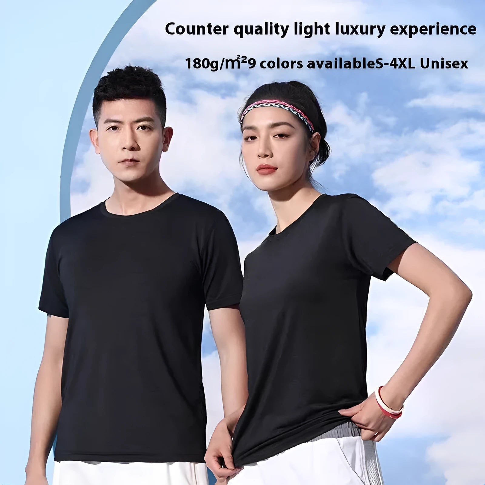 Crystal Silk round neck T-shirt in solid colour with quick-drying spandex fabric for leisure wear