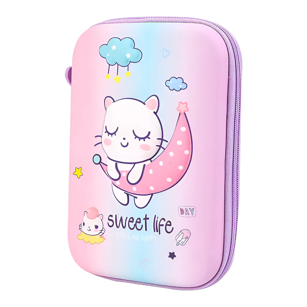 Square canvas stationery box with anime cartoon print featuring large capacity for pens and pencils