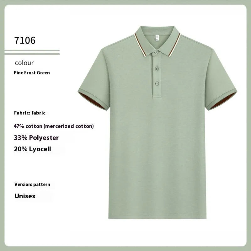 Mercerized cotton polo shirt with 7A antibacterial finish and sequins, short sleeve sports top, eight colours