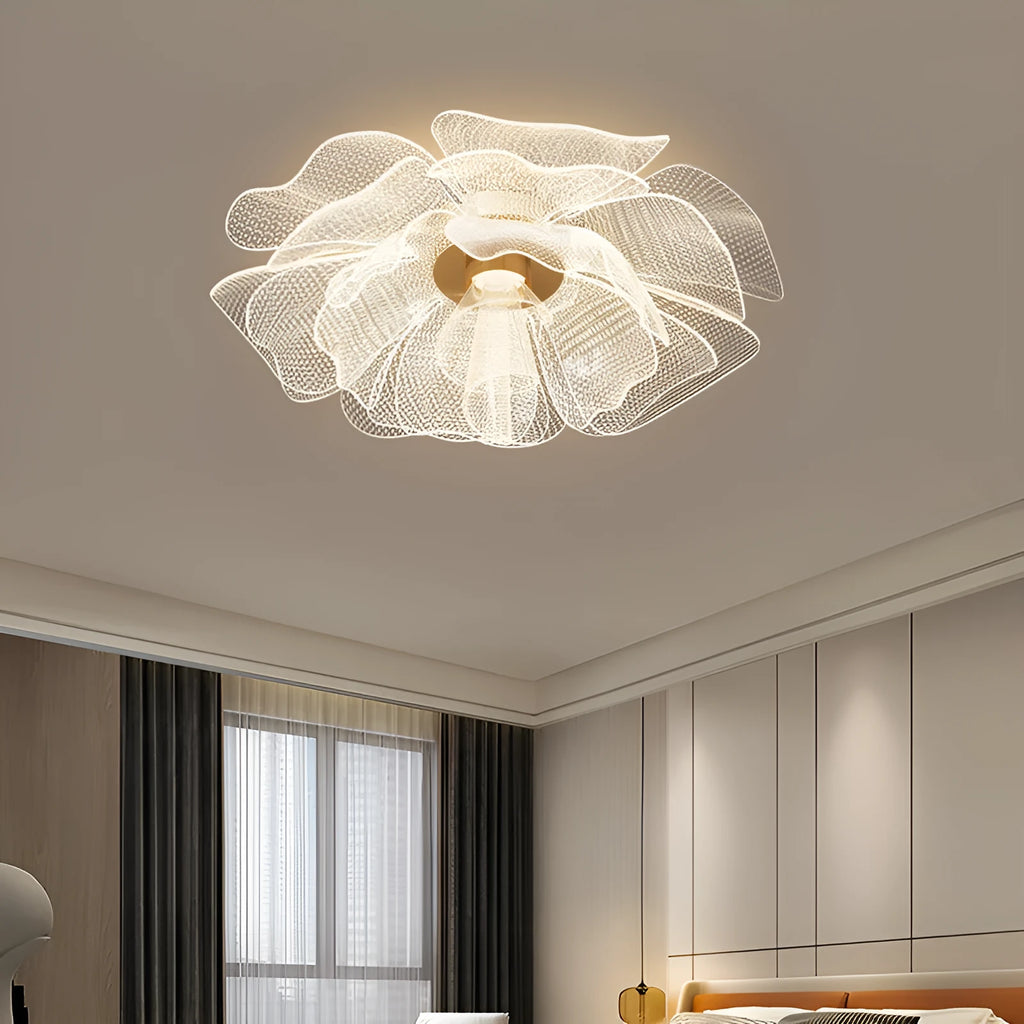 Flower acrylic ceiling light with iron frame offering tricolour white and warm light options 55cm