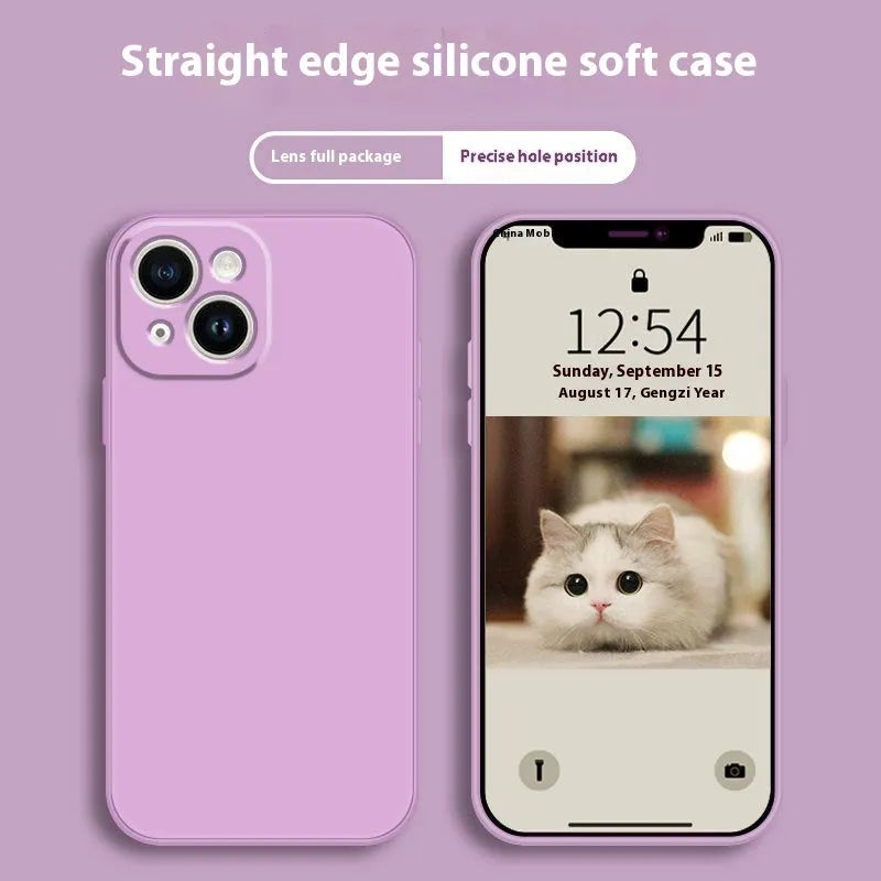 Mobile phone silica gel protective shell for Apple iPhone in classic black showing TPU material and cut-outs.