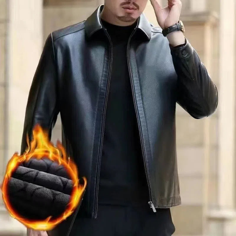 Men's genuine horse leather jacket, 100cm lengthened, stand or turn-down collar, black or brown, fleece-lined option