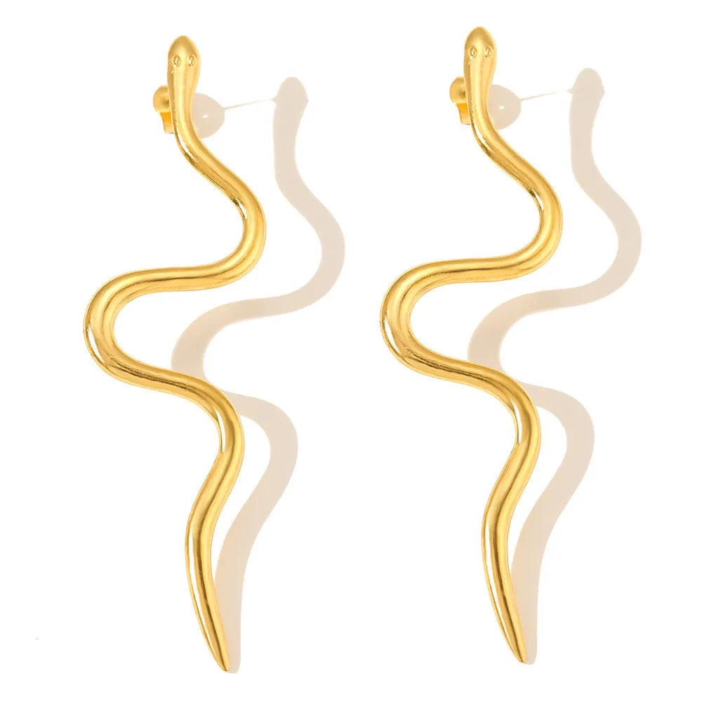 Fashion Curve Wave women's stainless steel S-shaped snake earrings, two colour options C8653 and C8654