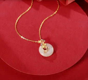 925 silver laurel safe buckle necklace with natural Hetian jade pendant and matching bracelet set