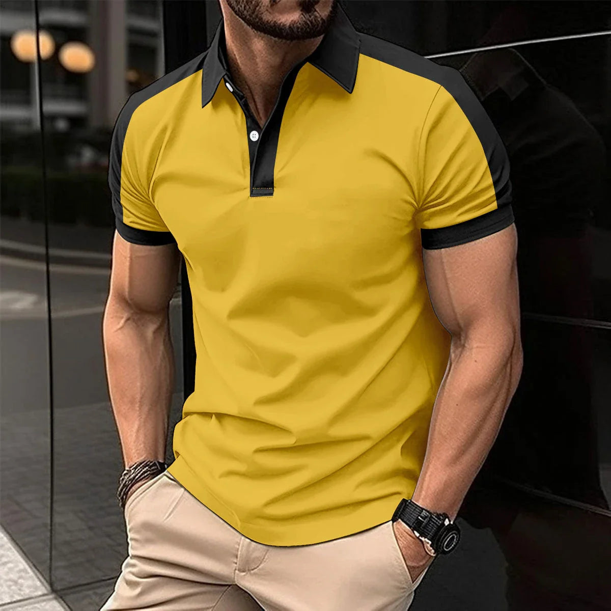 Premium men's short sleeve polo shirt in a variety of vibrant colors and casual summer styles