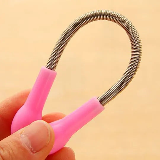Manual facial hair remover PP coil spring device for lip and face hair pink 19cm length