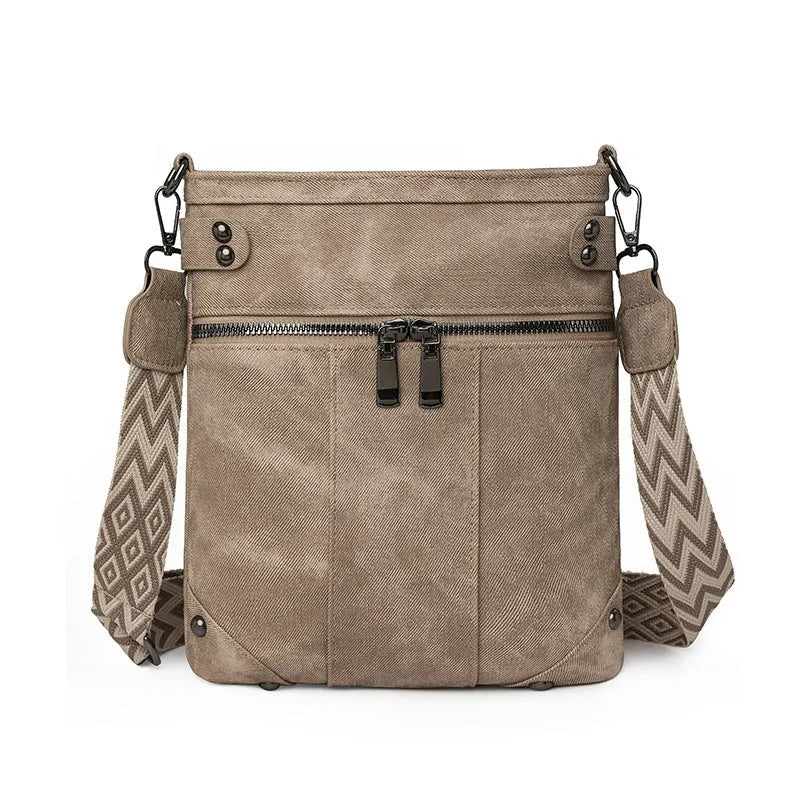 Fashion new rivet crossbody women's bag in beige PU with horizontal square shape and single shoulder strap