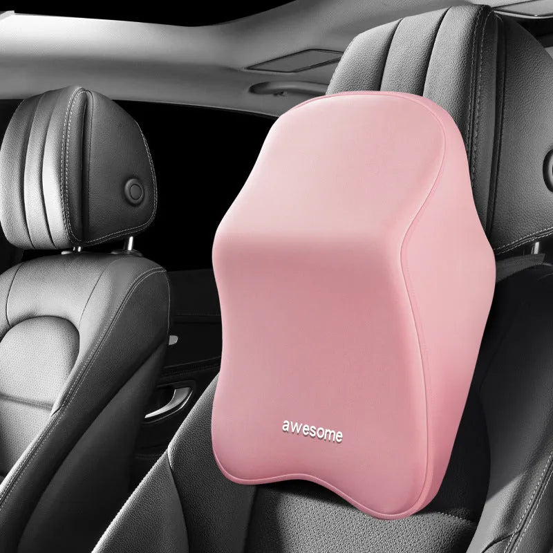 Memory foam car lumbar support pillow and headrest set in geometric pattern