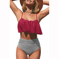 Women's striped solid colour ruffled bikini with backless design in briefs style
