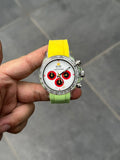 Panda Palette quartz chronograph watch with 36mm dial, steel strap, and luminous white dial