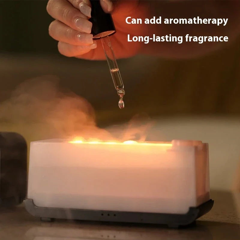 Versatile aroma diffuser with flame-like lighting effect, delicate mist, and aromatherapy capabilities for a soothing home environment