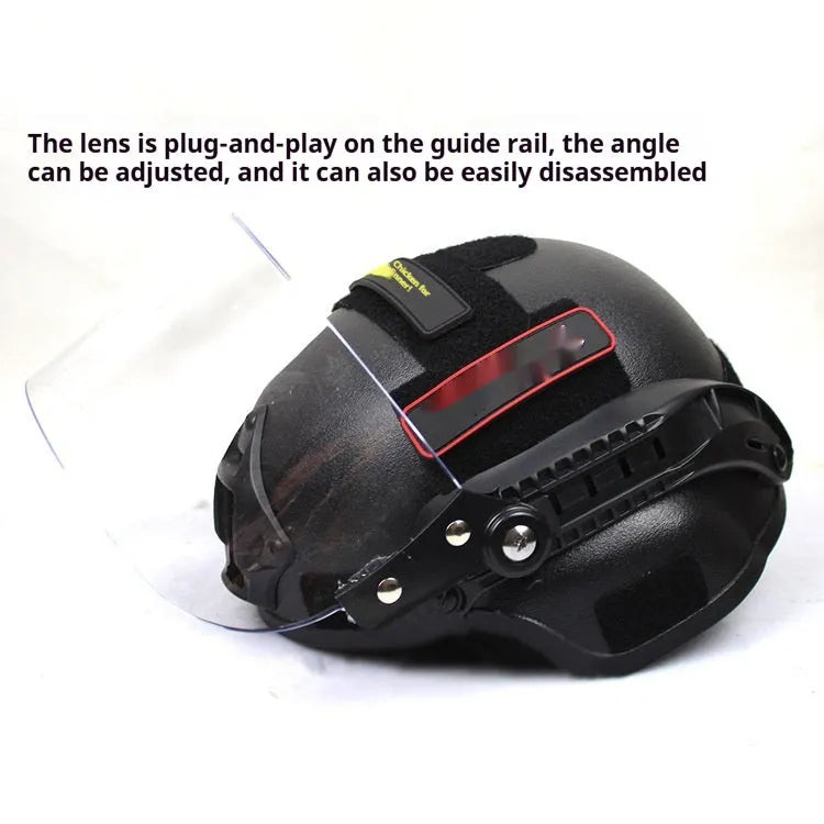 Tactical anti-riot helmet with transparent face shield and explosion-proof mask in Army Green colour