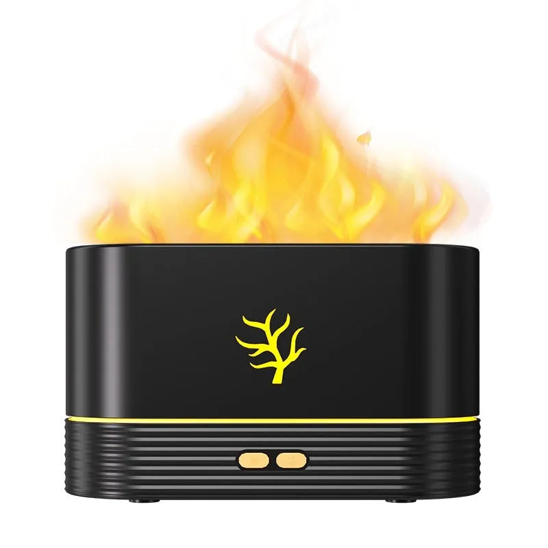 Square white or black USB flame humidifier and aroma diffuser with LED fire effect