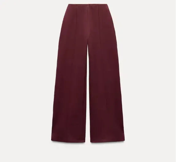 Women's polar fleece suit set with long sleeve O-neck top and wide leg trousers