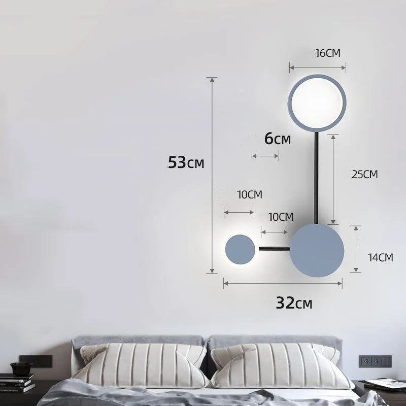 Six-head 54W iron and acrylic wall lamp in black for bedroom or study, 6cm from wall