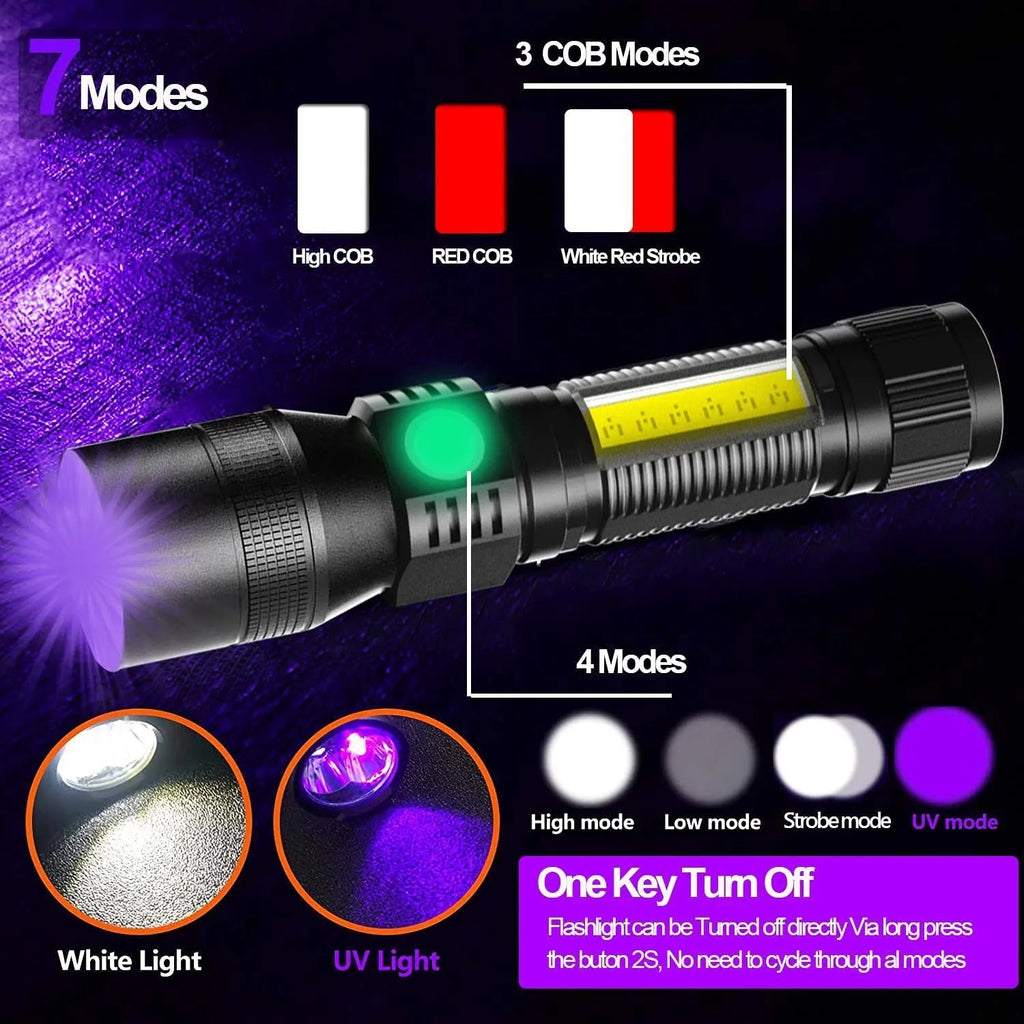 Multifunctional aluminium alloy USB rechargeable flashlight with strong light focus and magnet