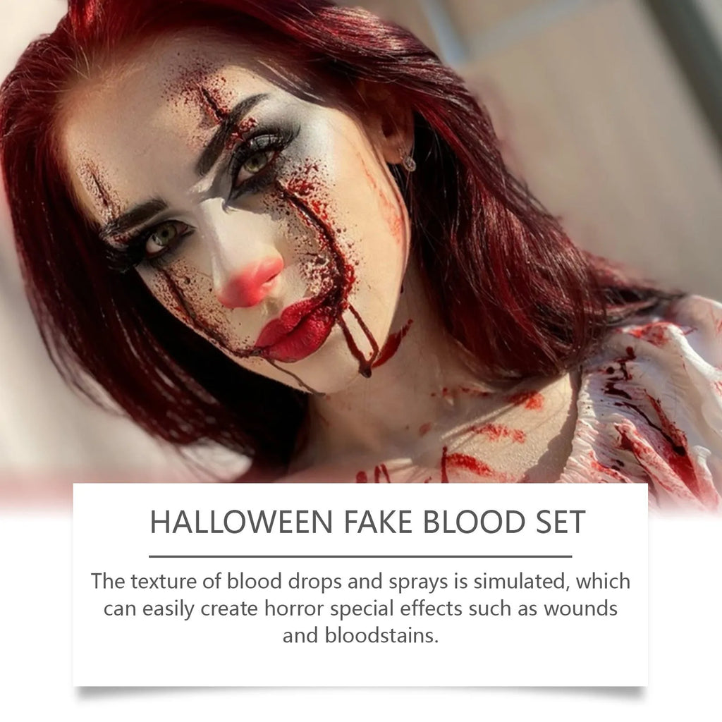 Washable simulation fake blood 3-piece horror makeup set with drops, spray and soap