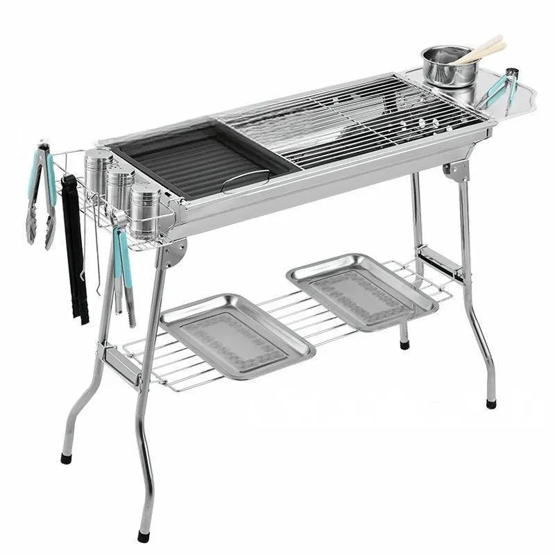 Stainless steel portable barbecue oven with flipping design and charcoal cooking accessories