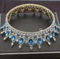 Baroque bridal crown headdress with rhinestones on alloy base, 12.5cm diameter, 5cm height in gold finish