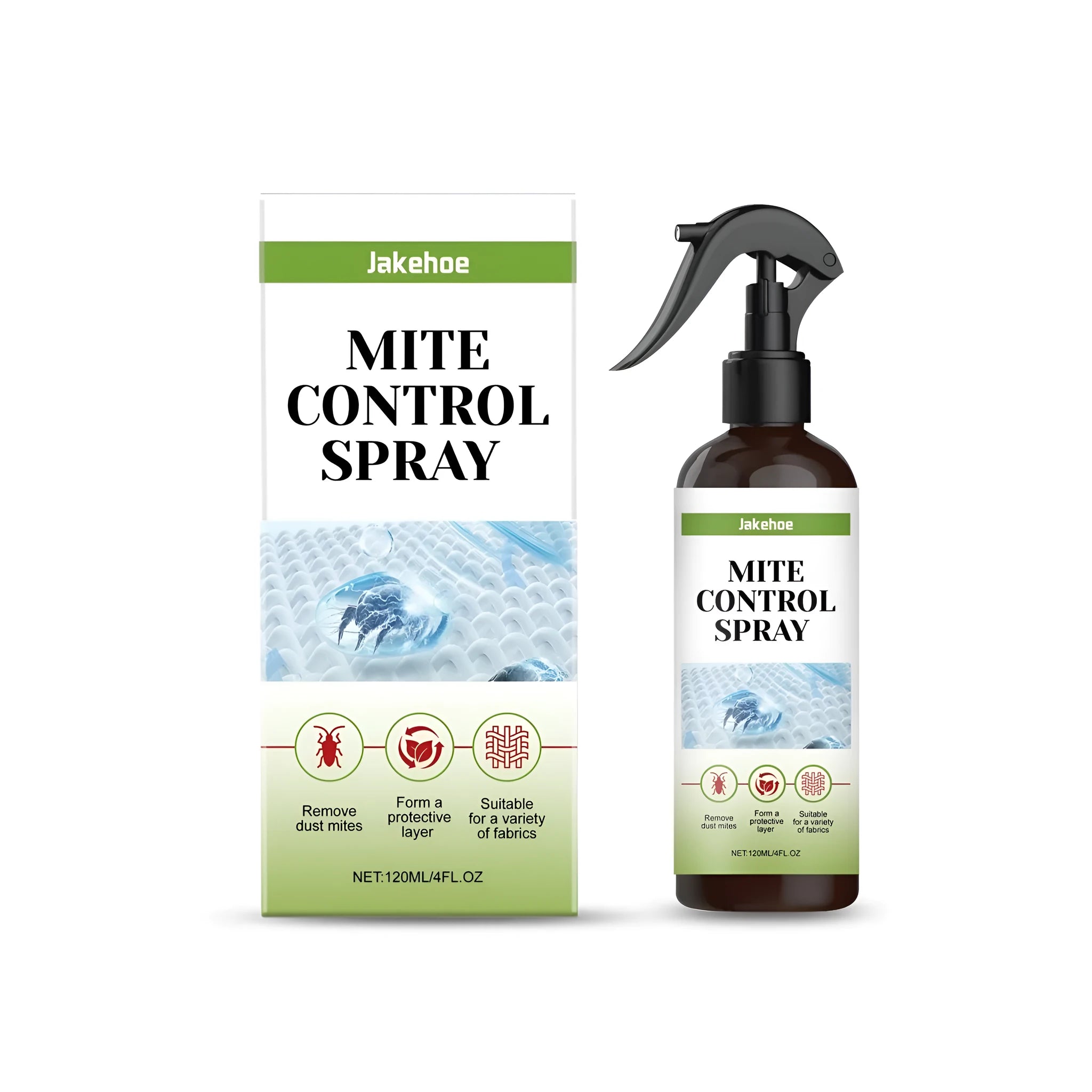 120ml bottle of mite control spray for household dust mite treatment on fabrics.