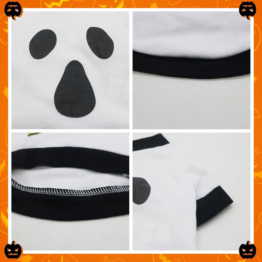 Orange dog sweatshirt with white skeleton bones print on a small Dachshund.
