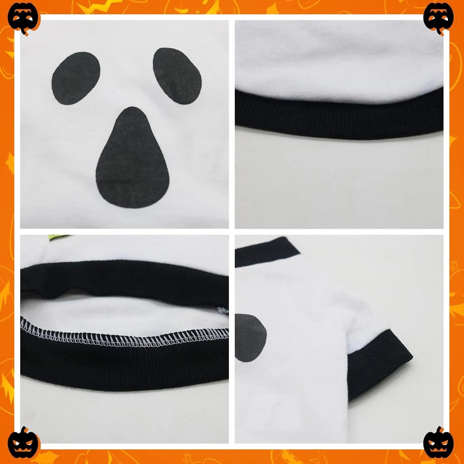 Orange dog sweatshirt with white skeleton bones print on a small Dachshund.