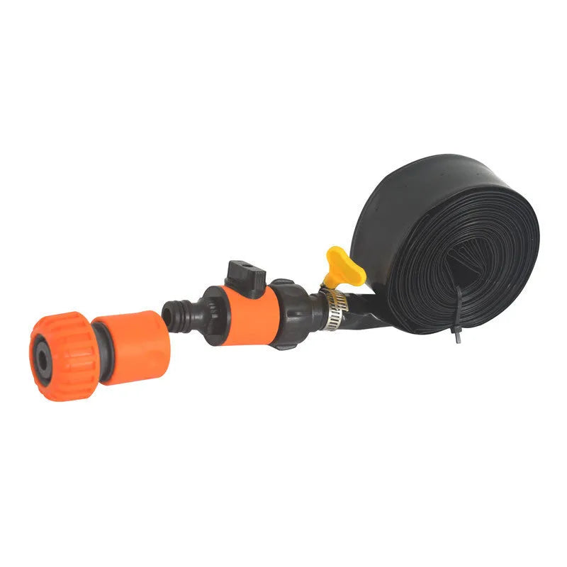 Blue portable garden sprinkler with solar water cooling feature and PVC switch control