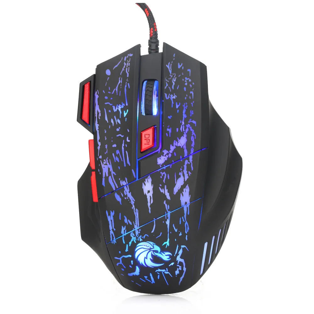 H300BK water crack luminous gaming mouse with wired USB connection on desktop