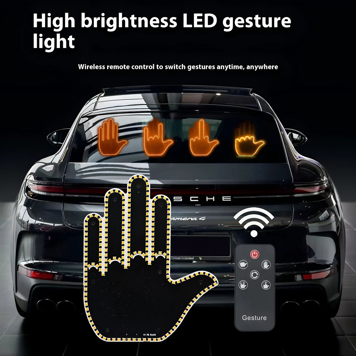 Men's gesture light car warning anti-collision light with black remote control yellow light PPS LED