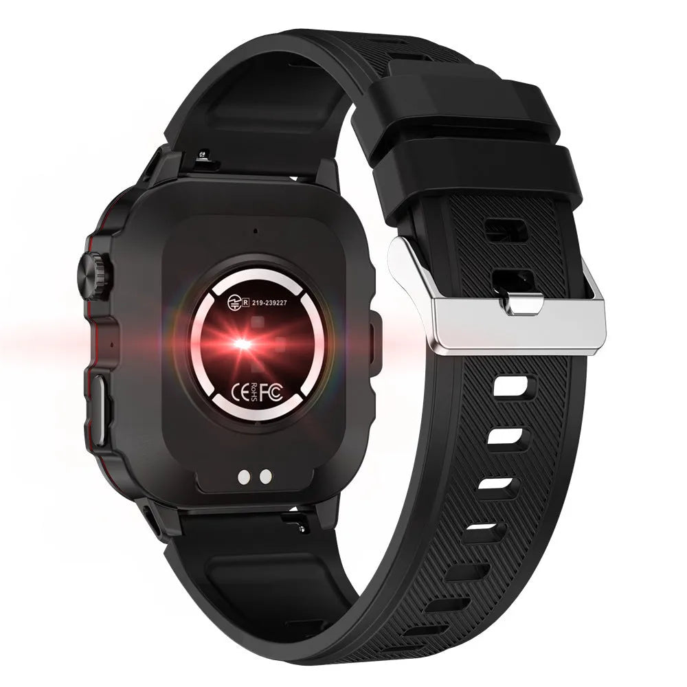 QX11 smart watch displaying health metrics on TFT screen with black silicone strap
