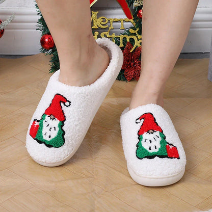 Cozy Santa Claus-themed plush home slippers with soft, warm, and slip-resistant features for men and women