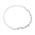 White geometric acrylic clavicle chain necklace with asymmetric minority design and twisted chain