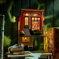 Small cartoon Christmas house shaped night lamp ornament made of resin and plastic with a UK plug.