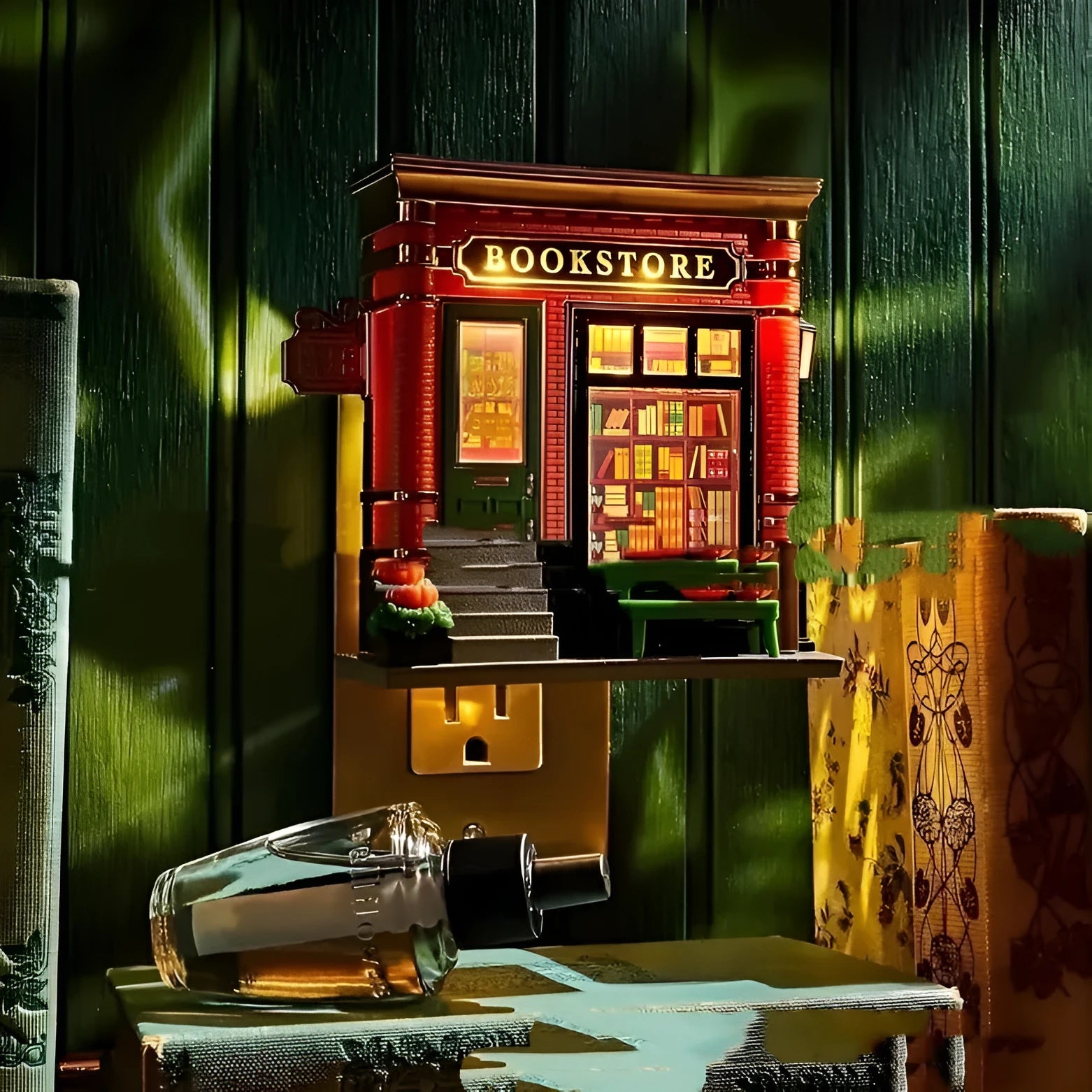Small cartoon Christmas house shaped night lamp ornament made of resin and plastic with a UK plug.