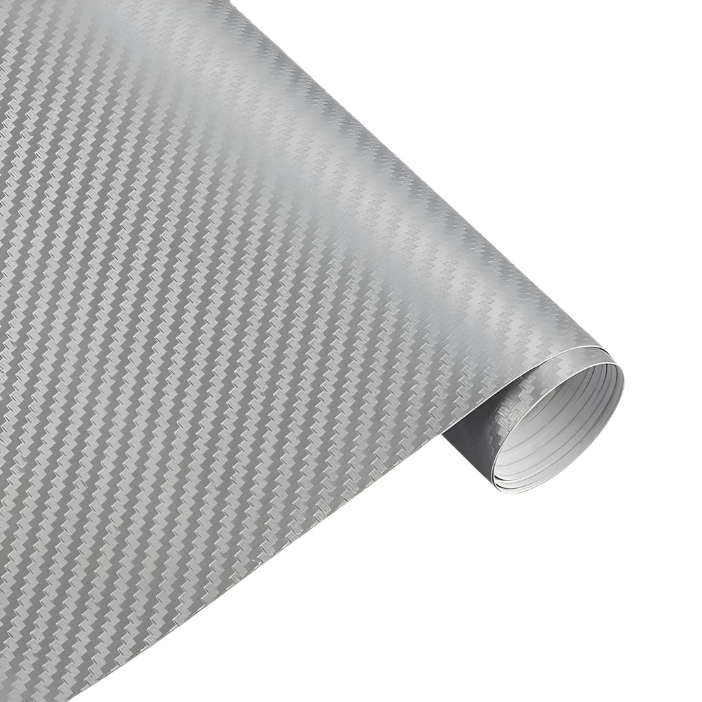 3D carbon fibre car sticker roll in black with textured pattern on a white background