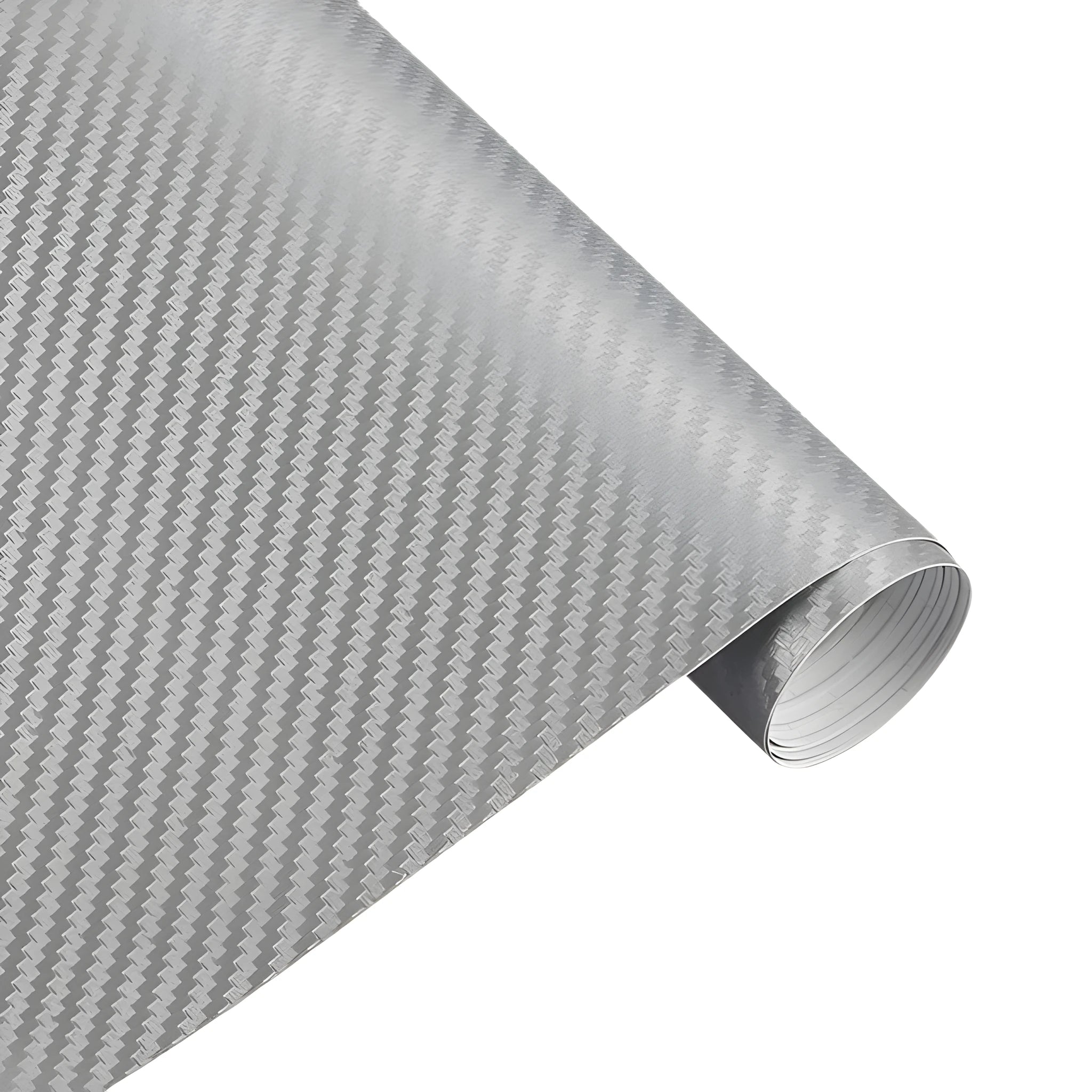 3D carbon fibre car sticker roll in black with textured pattern on a white background