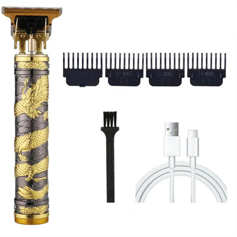 Carved electric clipper retro oil head hair trimmer for salon, with rechargeable copper core motor