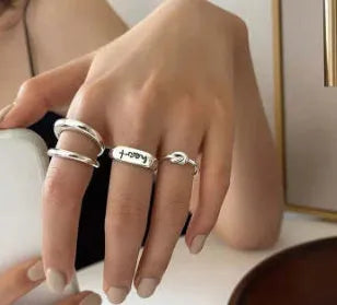 925 sterling silver minimalist ring with adjustable opening for women, Korean-style niche design on white background