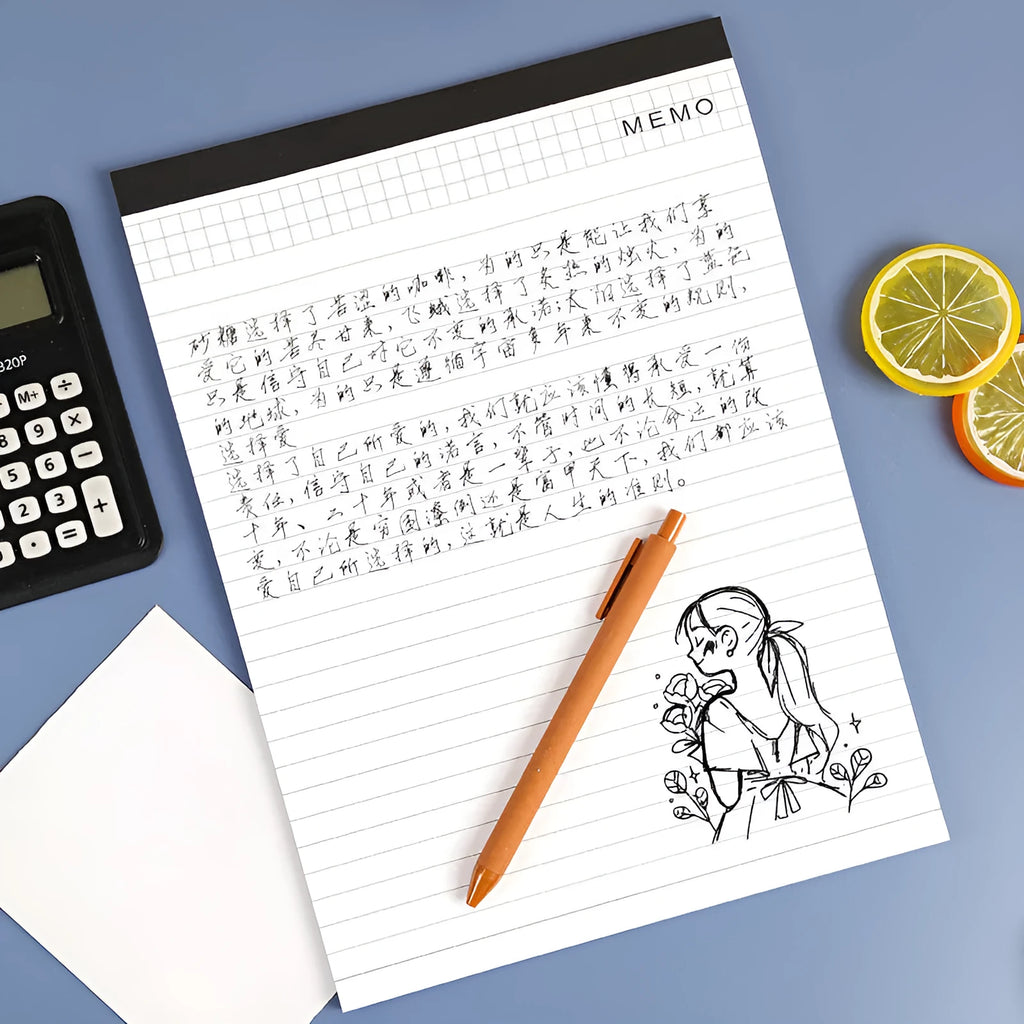 A4 tearable notebook with grid pages and wireless adhesive binding for meeting minutes