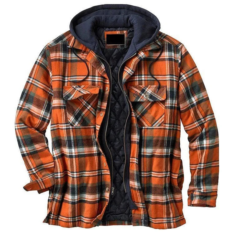 Men's thickened plaid hooded cardigan, loose fit, cotton lining, available in multiple colours and sizes S-5XL