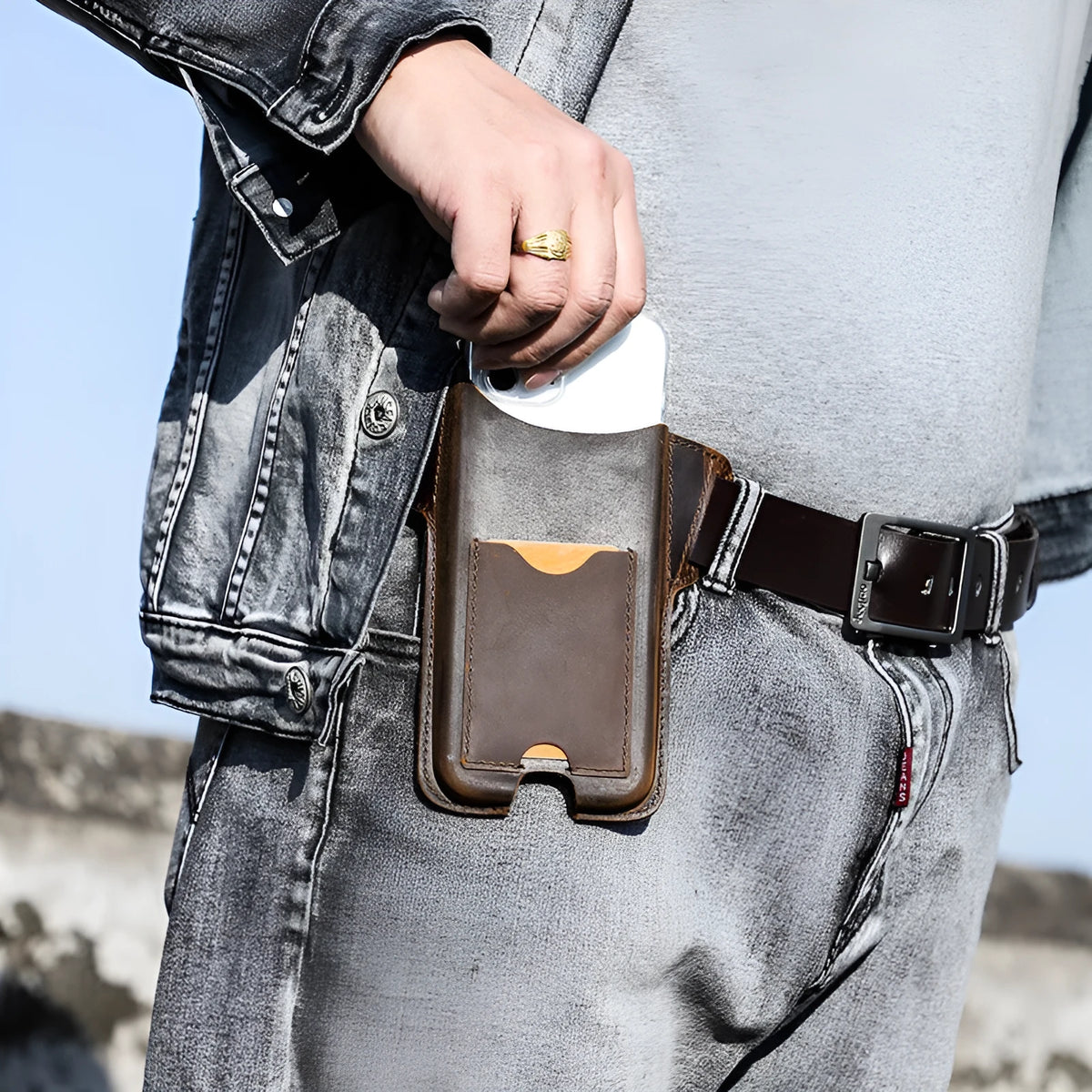 Crazy Horse leather belt phone case in brown or black for iPhone 12 Pro Max, genuine leather with patterned finish