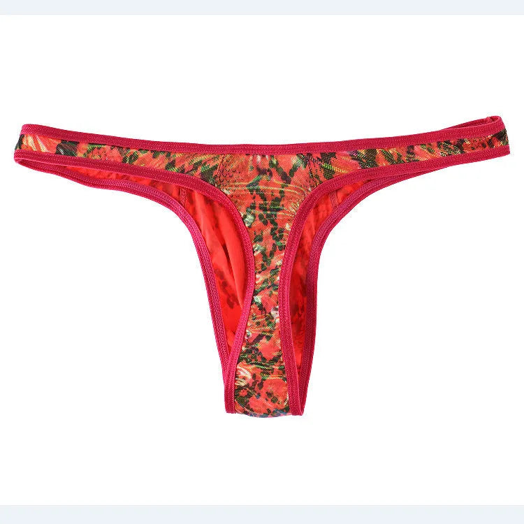 Men's camouflage snake print thong underpants in polyester fabric with low waist design