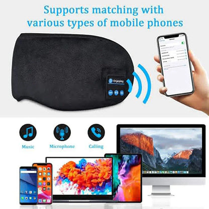 Wireless Bluetooth 5.0 Eye Mask with integrated music player, speakers, and microphone for hands-free calling