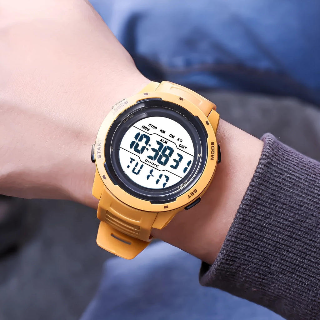 Men's Korean-style simple multi-functional electronic watch with green silicone strap and 50mm dial